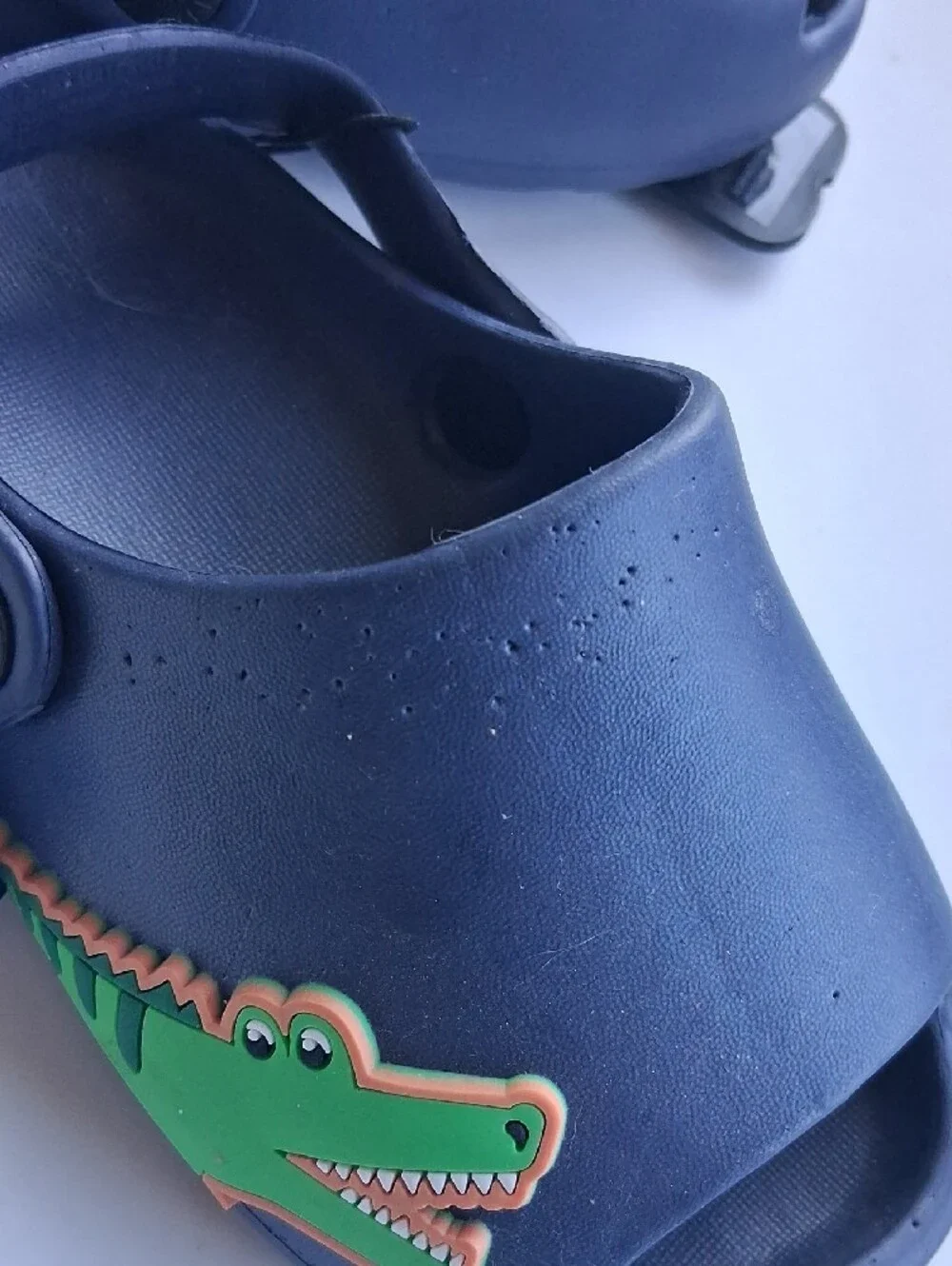 Kids Navy Slide Sandals with Green Crocodile Accent - Comfortable Slip-On